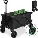 SLZB Wagons Carts Foldable, 200L Large Capacity Lounge Wagon,All Terrain Wagon Used as Beach Wagon,Grocery Cart,Garden Cart,Sports Wagon and Camping Wagon (Black)