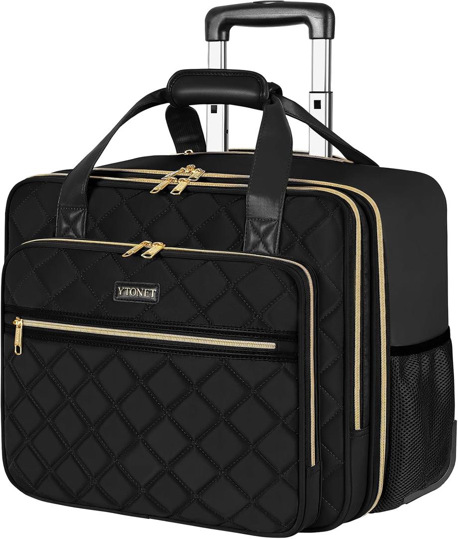 Ytonet Rolling Laptop Bag Women, Rolling Briefcase for Women, 17.3 Inch Laptop Bag with Wheels Rolling Computer Bag Laptop Case for Work Travel College Business Wife Mom Teacher, Black, Large
