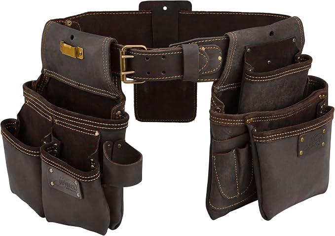 OX Tools Pro 4 Piece Carpenter Tool Belt, Construction Rig, Leather Tool Belt with Two Pouches, Hammer Holder, Tape Measure Pocket, Utility Knife Holder OX-P263604