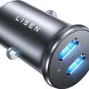LISEN 90W USB C Car Charger, 2-Port PD 45W & QC 3.0 USB C Cigarette Lighter Adapter for iPhone 16 [All Metal & Mini] USB C Car Charger Fast Charging for iPhone 16/15/14/13 Pro, Galaxy S25/S24, iPad