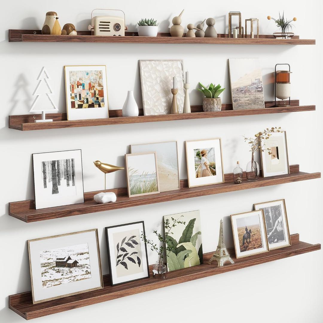 FLYJOE Floating Picture Ledge Shelves for Wall Set of 4, 56 Inch Wall Shelves with Lip Long Large Nursery Book Shelf for Toys Storage Kids Bookshelf Wall Mounted Living Room Bedroom Decor Frames