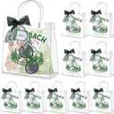 Kolldenn 10 Pcs Bachelorette Party Decorations Gift Bags with Handle, Camp Bach Clear Bags with 10 Pcs Tags Labels, 7.87 x 7.87 x 3.15 Plastic Clear Reusable PVC for Bridesmaid (Green)