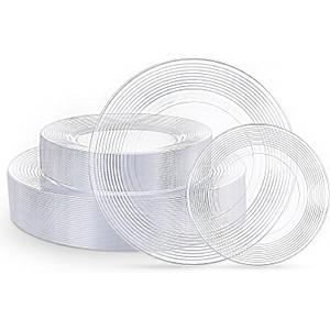FLOWERCAT 100PCS Clear Plastic Plates - Heavy Duty Plastic Plates Disposable -Straw hat plate for Birthday party &Wedding - Serve for 50guests party(10inch & 7inch)(Clear)