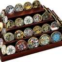 Challenge Coin Display Holder, Military Coin Display Stand 4-Tier for Collectors,Wooden Army Coins Collection Rack, Coin Stands for Display Desk Decor Walnut