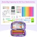 Large Pencil Case for Girls, Aesthetic Pencil Pouch for School, Wide Opening Organizer Box with Handle, Fits 50 Pens & Markers (Glitter Purple Tie-Die)