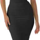 Womens Feather Hem One Shoulder Dress Sleeveless Bodycon Split Long Dress Cocktail Party Outfits (Medium, Black)