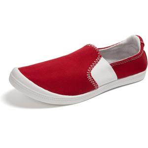 FUNKYMONKEY Slip-On Canvas Sneakers for Women, Comfortable Lightweight Lace-Up Flat Casual Tennis Shoes Breathable Walking Shoes for Everyday Wear (10, Red)
