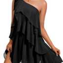 DRESSTELLS Women's Cocktail Party Dress for Wedding Guest, Summer Beach Vacation Aline Tiered Short Dresses, Size Large