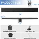 24-Inch Linear Shower Drain with Tile Insert Grate, SUS 304 Stainless Steel Linear Drain, Matte Black Long Rectangle Shower Floor Drain with Leveling Feet, Hair Strainer, Fits Bathroom