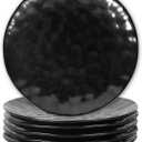 vicrays Ceramic Dinner Plates Set, 10 Inch, Microwave, Oven, Dishwasher Safe, Round, Porcelain Fluted Suitable for Steak, Pasta, Pizza, Home, Restaurant - Set of 6 Black