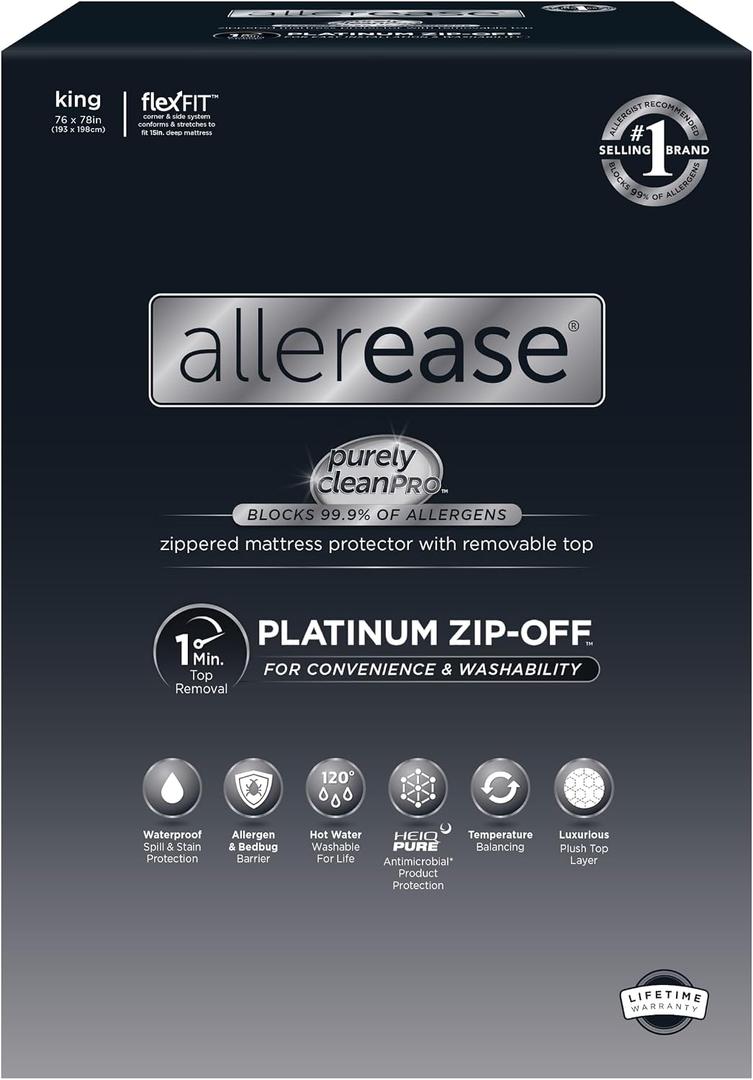 AllerEase Platinum Zip-Off Top Waterproof Mattress Protector King