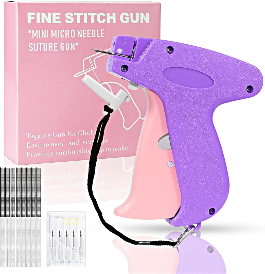 Stitch Gun for Clothes Handheld Stitch Gun Quick Clothing FixerSewing Kit Includes 1,000 Black Fasteners & 1,000 White Fasteners & 6 Needles (Purple-pink)