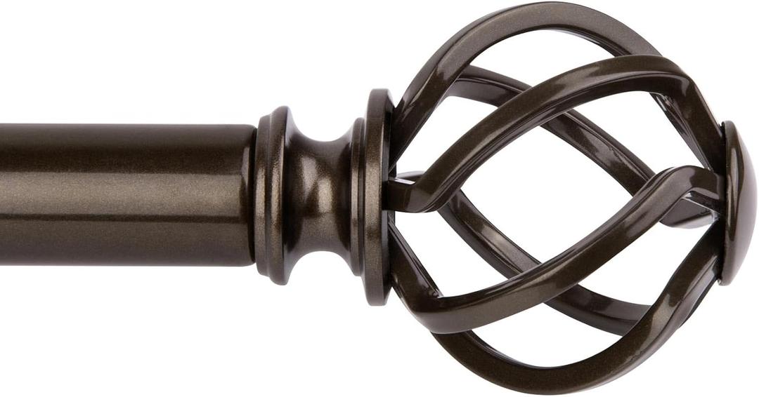 KAMANINA Bronze Curtain Rods for Windows 72 to 144 Inches (6-12ft), 1 Inch Long Curtain Rod 32 to 144, Heavy Duty Decorative Single Drapery Rods, Twisted Cage End