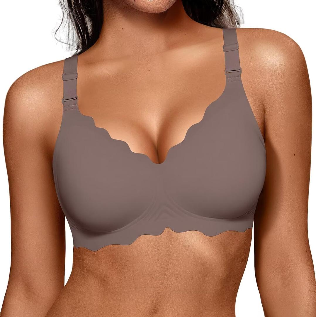 Vertvie Jelly Bras for Women No Underwire Wireless Push Up Bra Full Coverage Bralettes Seamless Comfort Everyday Sports Bra (Large, Grey)
