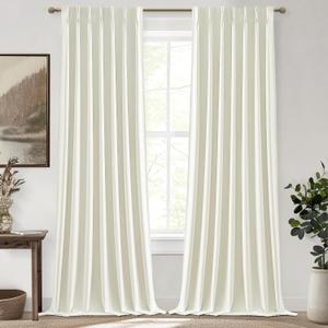 Cream White Blackout Drapes 96 Inches Long 2 Panels, Linen Room Darkening Fabric Thick for Bedroom Viral Pinch Pleated Window Curtains 96 Inches Long with Hooks Sound Deadening Insulated Thermal Cute