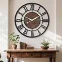 24 Inch Black Roman Numerals Large Wall Clock with Walnut Dial