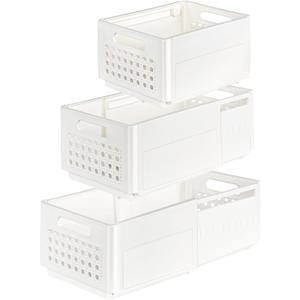 Stackable Plastic Organizers, Plastic Storage Bins, 3-Pack Collapsible & Foldable Storage Bins with Ventilated Design for Home, Closet, Pantry, Laundry, Space-Saving Storage Containers