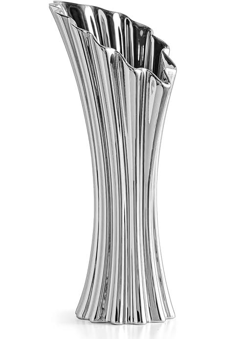 Modern White Ceramic Flower Vases for Home Decor 8 inch, Art Wrinkles Decorative Vase for Bouquet Pampas Grass, Living Room Bedroom Kitchen Maximalist Decor 