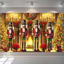 Christmas Nutcracker Banner 71x43 Inch Holiday Fireplace Scene with Tree s and Soldier Figures Backdrop for Winter Celebration Wall Decoration Indoor Festive Display