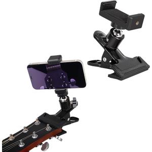 LMS Guitar Phone Mount Black Clamp Install Clip On 360 Rotating Ball Head Suitable for 5.5cm to 7.5cm Handset Versatile Functionality Multipurpose Use