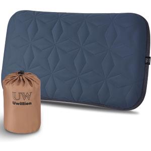 UWILLION Camping Pillow with Removable Cover Large Size 24“ x 15" - Ultralight Inflatable Pillow for Camping Lightweight, Ergonomic and Washable for Camping, Hiking, and Travel Gray