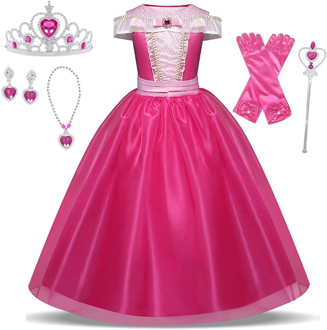 GJDAMFD Little Girls Elegant Pink Princess Dress up Clothes Halloween Birthday Party Costumes Kids Girls Dresses (5-6 Years/130cm)