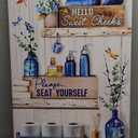 BJVJKSU Navy Blue Bathroom Decor Wall Art Rustic Blue Bathroom Canvas Wall Decor Please Seat Yourself Sign Print Painting Vintage Aesthetic Picture Artwork Decor(12x16in)