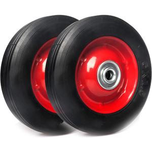 (2-Pack) AR-PRO 6 x 1.5 Flat Free Solid Rubber Wheel Assemblies - Replacement Hand Truck Wheels with Ball Bearings and 1/2 Bore Hole Diameter - Heavy-Duty Solid Rubber Wheels 132 lbs Load Capacity