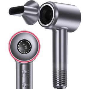 Hair Dryer, 160000 RPM High Speed 1400W Professional Hairdryer, 500 Million Negative Ionic Hair Dryer, 3 Speeds and 5 Temps Fast Drying Hair Blow Dryer with Magnetic Nozzle for Home Salon (Grey)