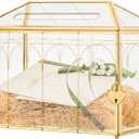 NCYP Glass Cards Box with Slot and Lock for Wedding - 12.6" x 5.9" x 9" Geometric Vintage Envelops Wishwell Card Holder - Tabletop Reception, Birthday Party Decor, Gold (Glass Box Only)