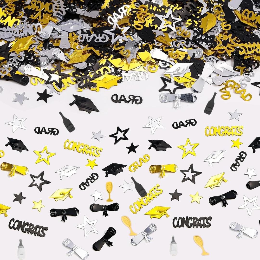 2 x Graduation Confetti 2026 - Black Silver and Gold Congrats Grad Confetti Class of 2026 Party Table Centerpiece for Graduation Decorations 2026 (50g/1.7oz)