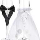 Sparkle and Bash Wedding Glasses for Bride & Groom - 2-Pc 8.75 In Flutes, Black & White, Modern - Champagne Toasting Flutes for Wedding Gifts for Newlyweds, Bridal Shower & Decor