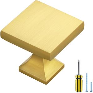Ravinte 25 Pack Square Brushed Brass knobs Cabinet Kitchen Hardware Dresser Drawers Cabinet Door Knobs with Screwdriver