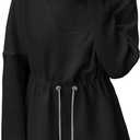 Fisoew Women's Turtleneck Sweatshirts Fleece Drawstring Waist Casual Long Sleeve Pullover Sweater Side Slit Tunic Tops (Black)