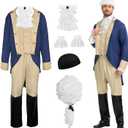 Adult Colonial Costume,Founding Father Costume,Blue Tailcoat Military with Wig