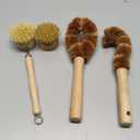 Ezeso Natural Bamboo Dish Scrub Brush Set 4 Piece, Wooden Pot & Bottle Brush
