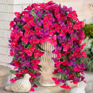 INXUGAO 2 pcs Artificial Faux Bougainvillea Flowers Plants for Outdoor Outside Summer Decoration, Fake Silk UV Resistant Long Trailing Vines for Front Door Porch Planter Balcony (Rose Deep Lotus)
