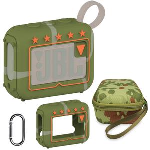 JCHPINE Silicone Cover and Hard Travel Case for JBL Go 4 Ultra Portable Bluetooth Speaker, Accessories for JBL Go 4 Pro Sound Bluetooth Speaker Stand Up Holder (Squad Case)