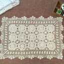Damanni Rectangular Cotton Handmade Crochet Lace Table Runner Doilies Table Dresser Scarf Dcor,19 Inch by 24 InchBeige
