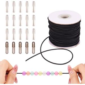 Craftdady 2mm Elastic Barbed Cords 43.74Yard Stretch Round String Elastic Loop with Metal Barbs Barbed Fastener for Crafting Book Binding(Black)