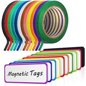 Fainne 12 Roll 1/8 Whiteboard Thin Tape with 54 Magnetic Dry Erase Label Name Plate Tag Magnetic Name Tag Pinstriping Tape for Back to School Office Supplies(Colorful)