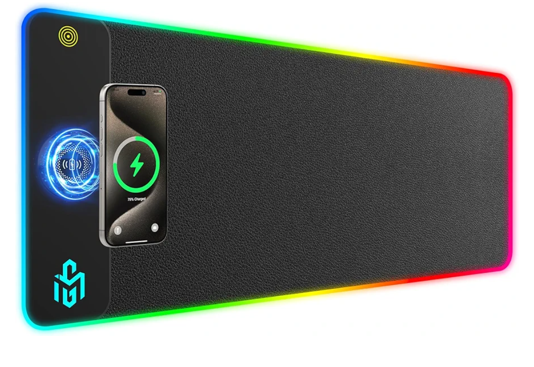 GIM PU Leather RGB Gaming Mouse Pad with 15W Magnetic Wireless Charging, 800x300x4mm LED Mouse Mat, 10 Light Modes, Non-Slip Rubber Base for PC MacBook Laptop