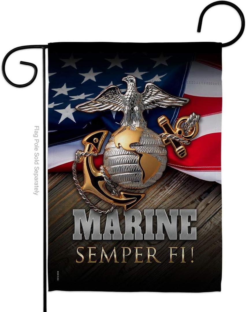 Marine Semper Fi Garden Flag - Armed Forces USMC United State American Military Veteran Retire Official - House Decoration Banner Small Yard Gift Double-Sided Made In USA 13 X 18.5