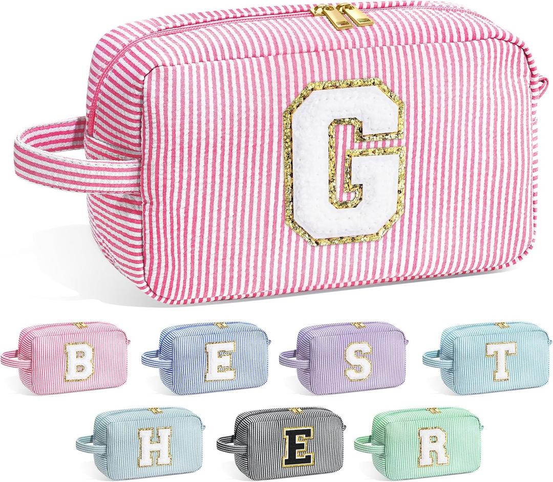 YOOLIFE Graduation Gifts for Teen Girls - Initial Makeup Bag Letter Toiletry Pouch Cosmetic Case, Personalized Teen Girl Gifts Trendy Stuff Party Favor, Pink G