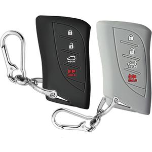 QBUC for Lexus Key Fob Cover, 2Pcs Silicone Car Key Case Protector Compatible with Lexus 2018-2026 ES LS UX RX GX NX LX TX RZ LC 4 Buttons (Black+Grey, B Type)