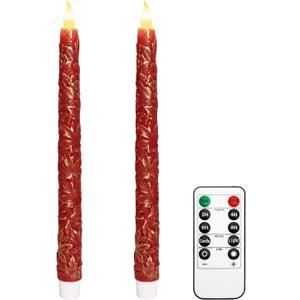 Maple Leaf Flameless Taper Candles Battery Operated Remote 11-Inch Tall Handcrafted Red Real Wax LED Flickering Candle Vintage Home Aesthetic Christmas Decor for Thanksgiving Christmas Gift