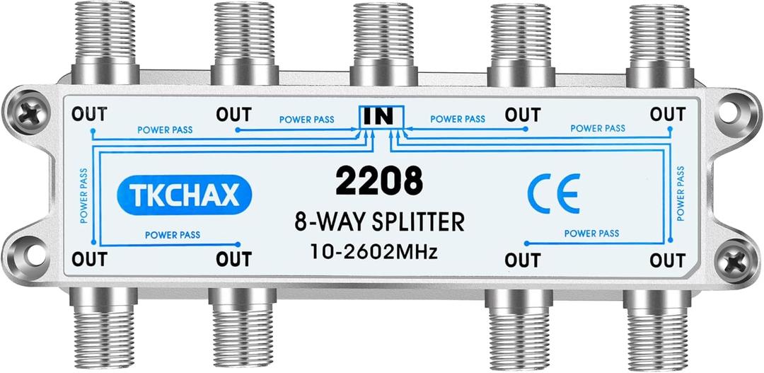 8 Way Coaxial Cable Splitter,Support 10-2602MHz, RG6 Compatible, Nickel-Plated for Cable Splitter,Work with CATV, Satellite TV,Antenna System and MoCA Configurations