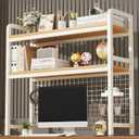 2-Tier Desktop Hutch Bookshelf Metal Desk Shelf Dorm Bookcase for Computer Desk Countertop Storage Organizer Display Rack for Office Home (White, 53.1in)