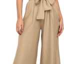 FANCYINN Womens 2 Piece Set V Neck Tank Wide Strap Tops High Waisted Cropped Paper Bag Pants with Belt (X-Small)