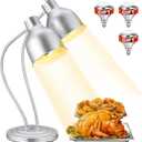 Food Heat Lamp: [Rapid-Heating Bulbs Included] [Steady Heating] Commercial Food Warmer Lamp, Electric Heat Light for Catering Food Warming Light for Buffet Parties (Painted Silver, 32" (2-Head))